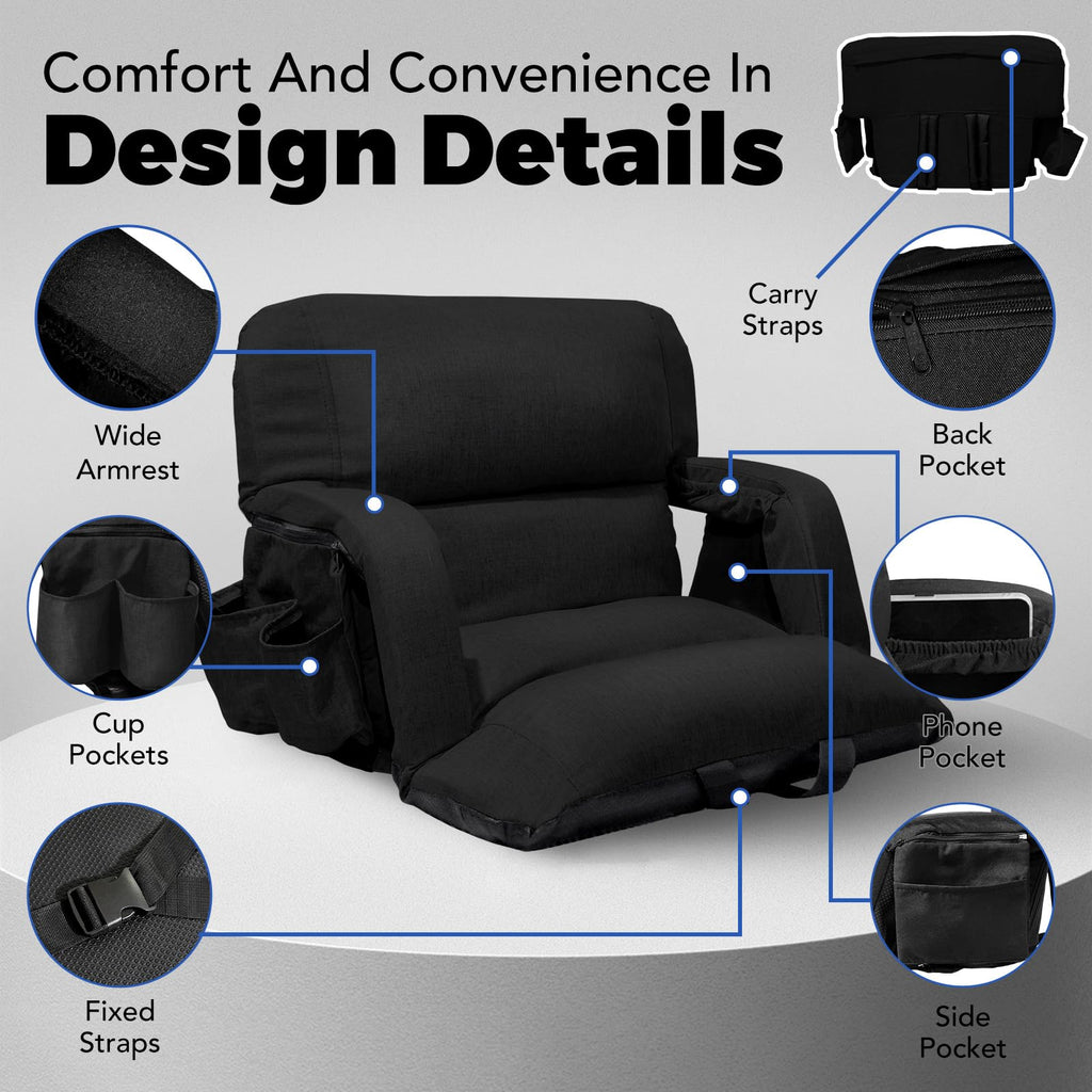 Black Wide Stadium Seats with Back Support F3372