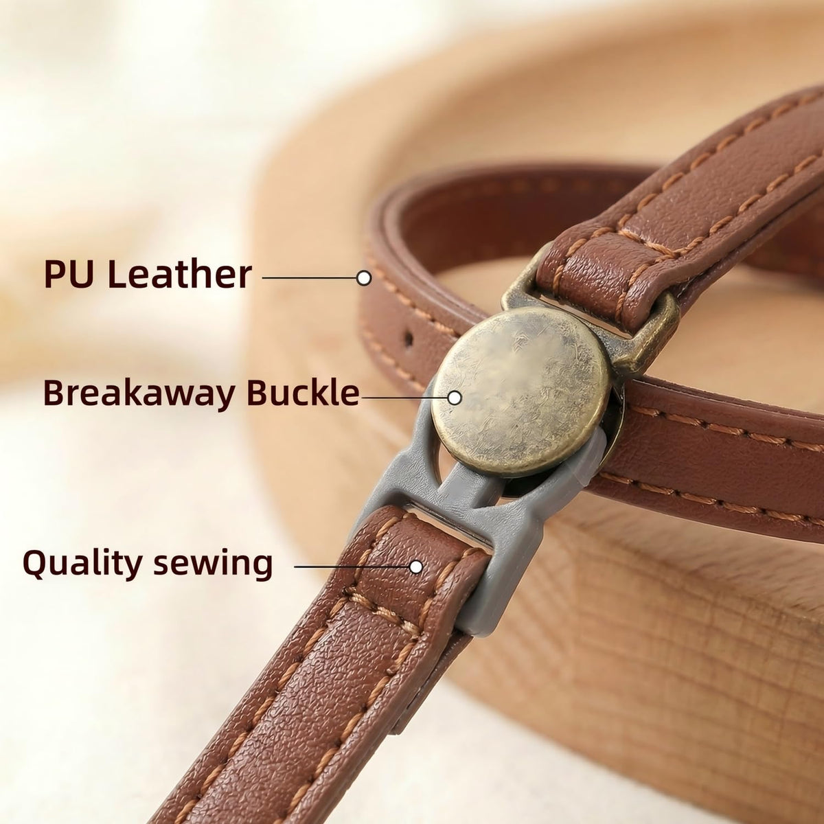 Leather Cat Collar with Bell Breakaway Adjustable Brown W849040