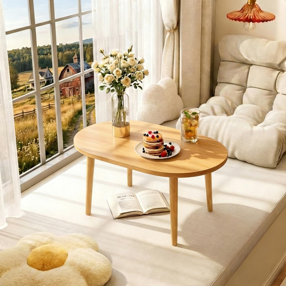 Oval Coffee Table Natural 19.7"D x 31.5"W x 16"H W981