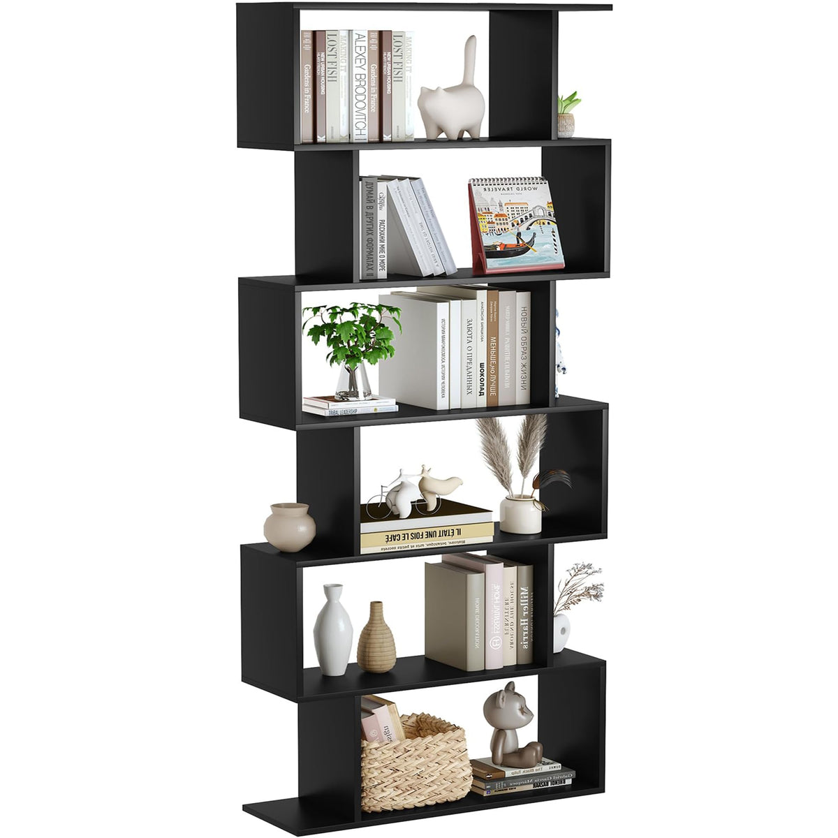 6-Tier Geometric S Shaped Wood Bookshelf E8507