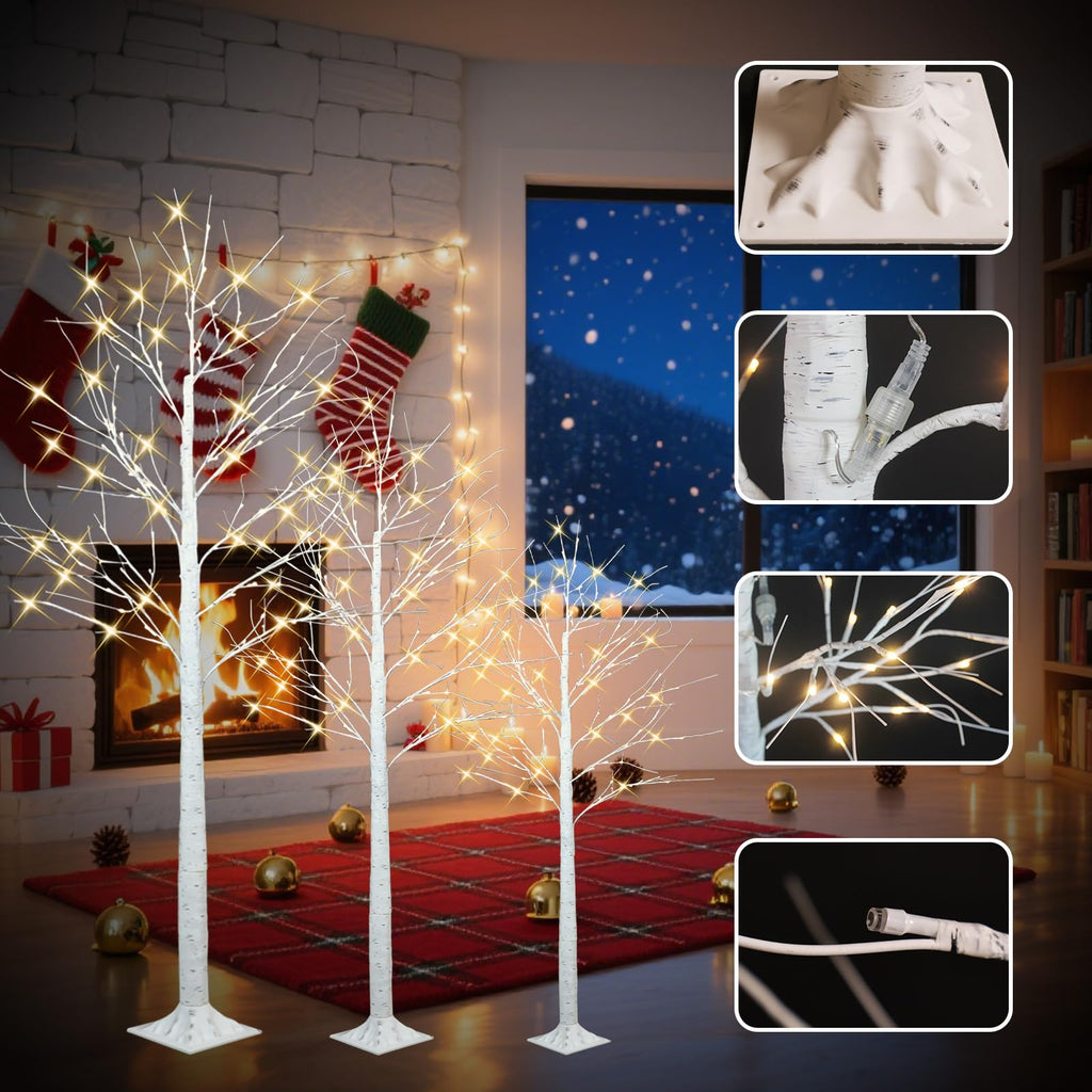 4FT 6FT 8FT Lighted Artificial Birch Tree Set of 3 G287