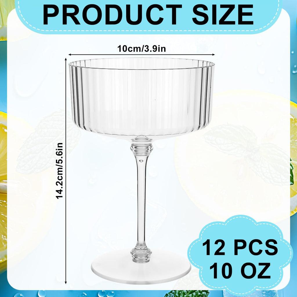 12 Pcs Ribbed Martini Glasses Transparent Plastic C772067