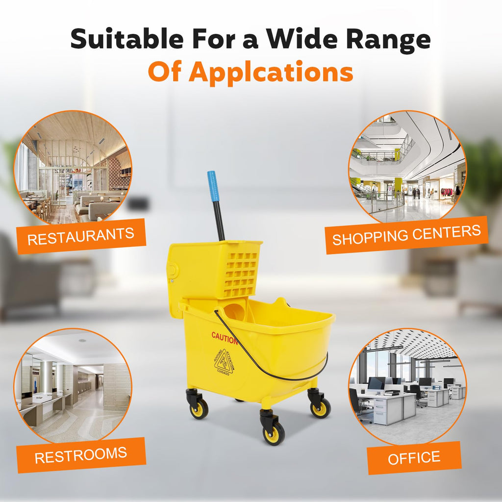 Commercial Mop Bucket with Wringer, 35 Quart Mop and Bucket Set F44148