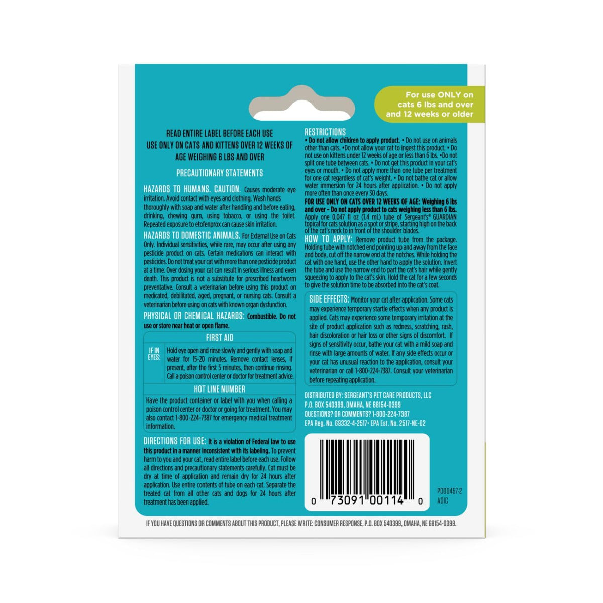 Flea & Tick Topical Cats 3-Month H2327