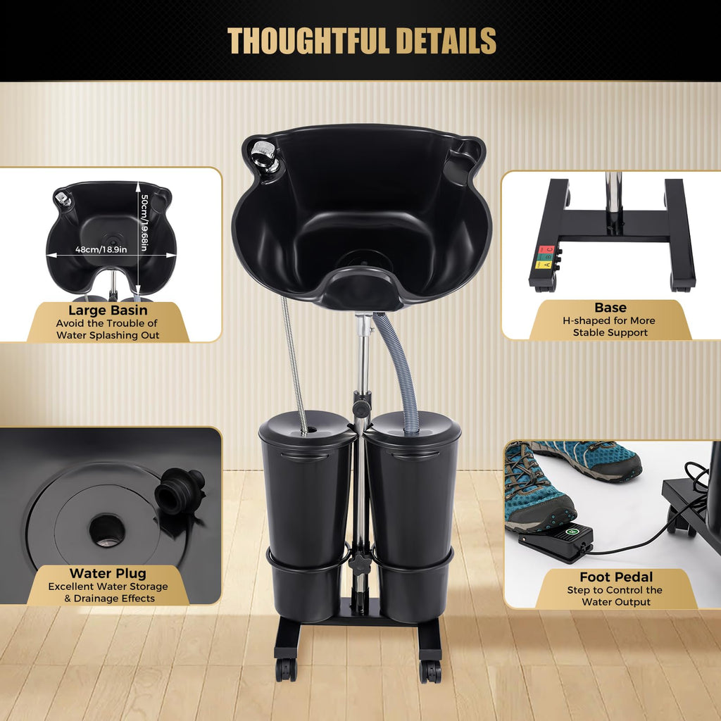 Electric Portable Height Adjustable Shampoo Bowl with Dual 10L Buckets W89830