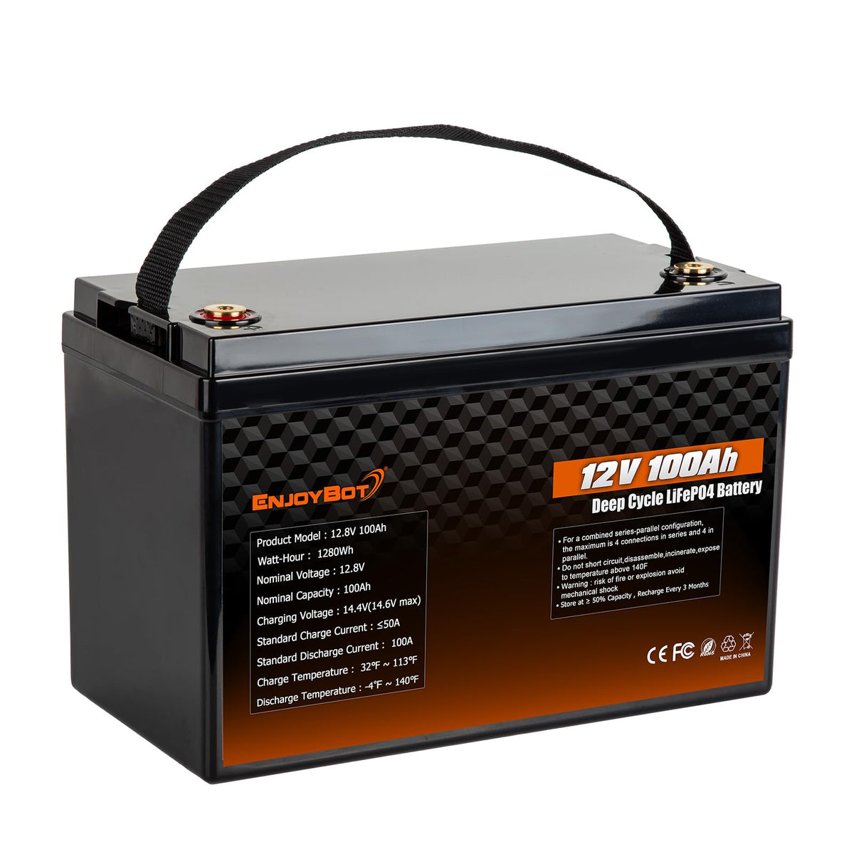 12V 100Ah LiFePO4 Lithium Battery, 100A BMS Deep Cycle Battery with Low Temp Cut Off, 2 Pack U100523