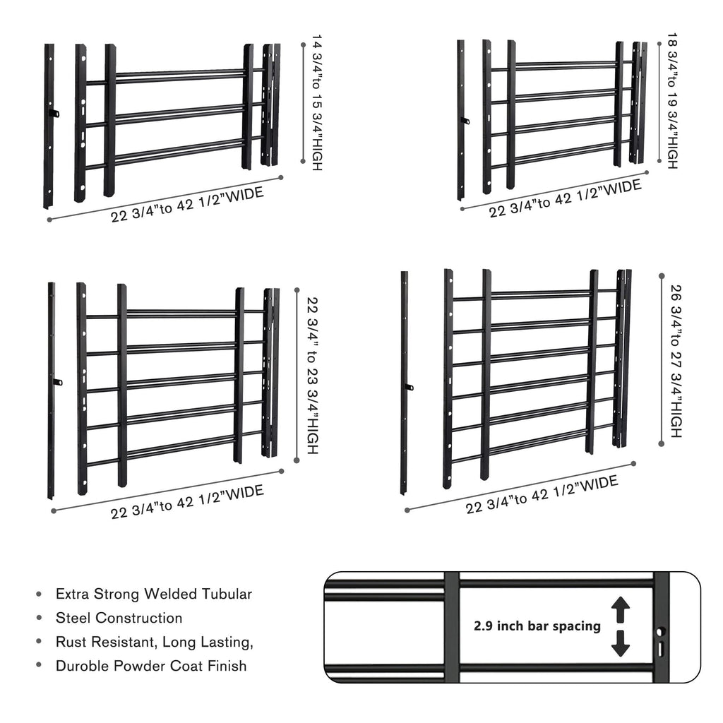Black Adjustable Tubular Steel Window Security Bars A66124