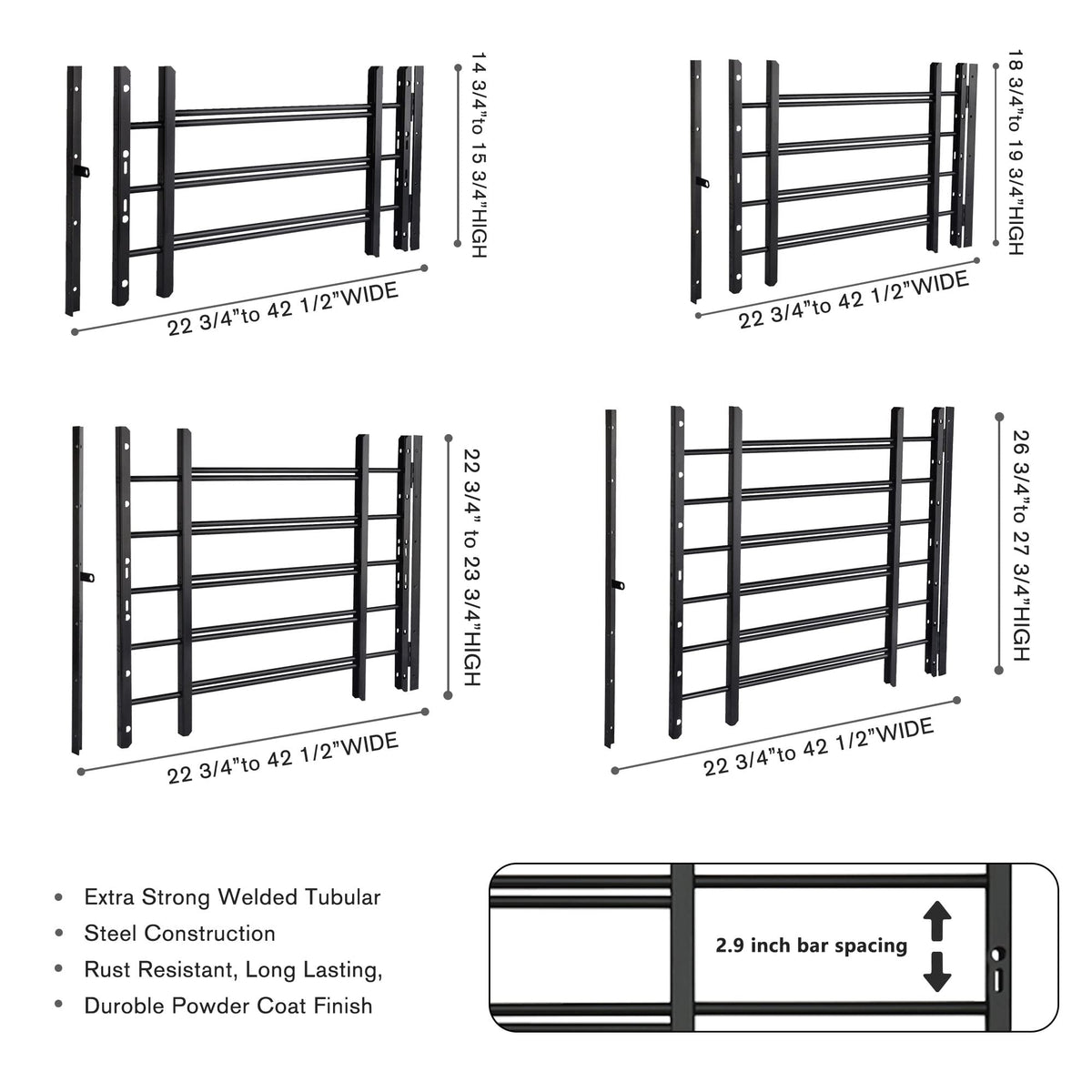 Black Adjustable Tubular Steel Window Security Bars A66124