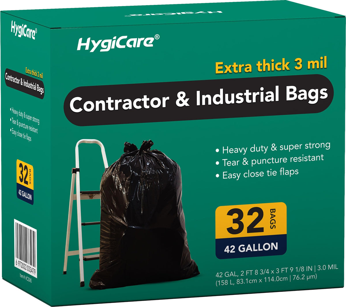 42 Gallon Extra Thick 3MIL Heavy Duty Bags with Tie Flaps, 32 Count I65268