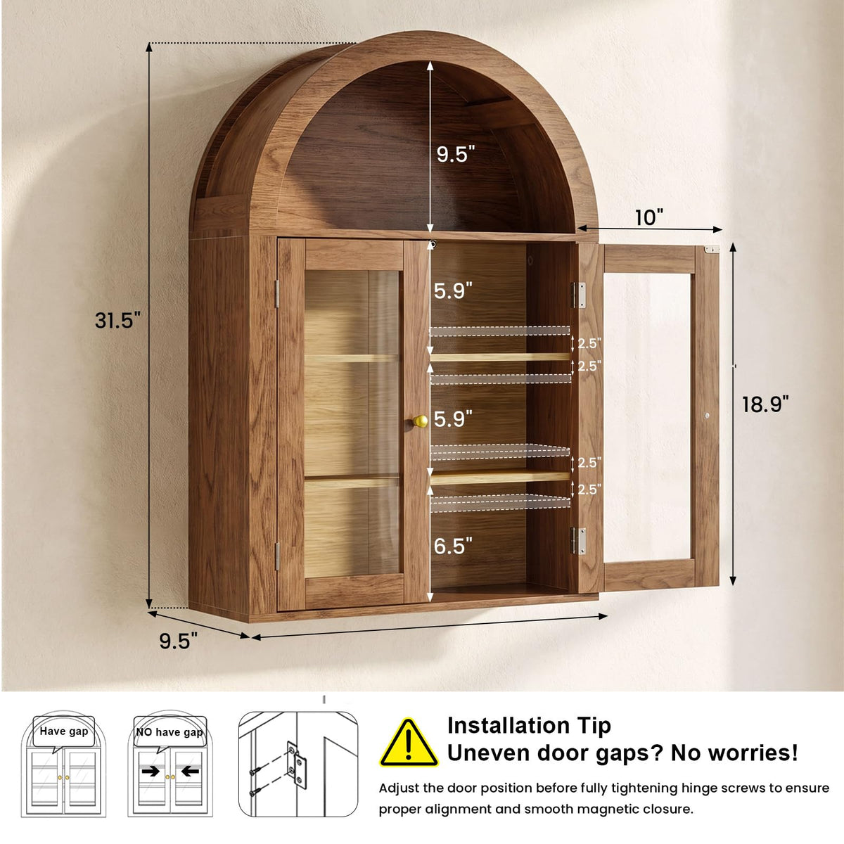 Wall Mount Medicine Cabinet with Glass Doors and Adjustable Shelves B3691