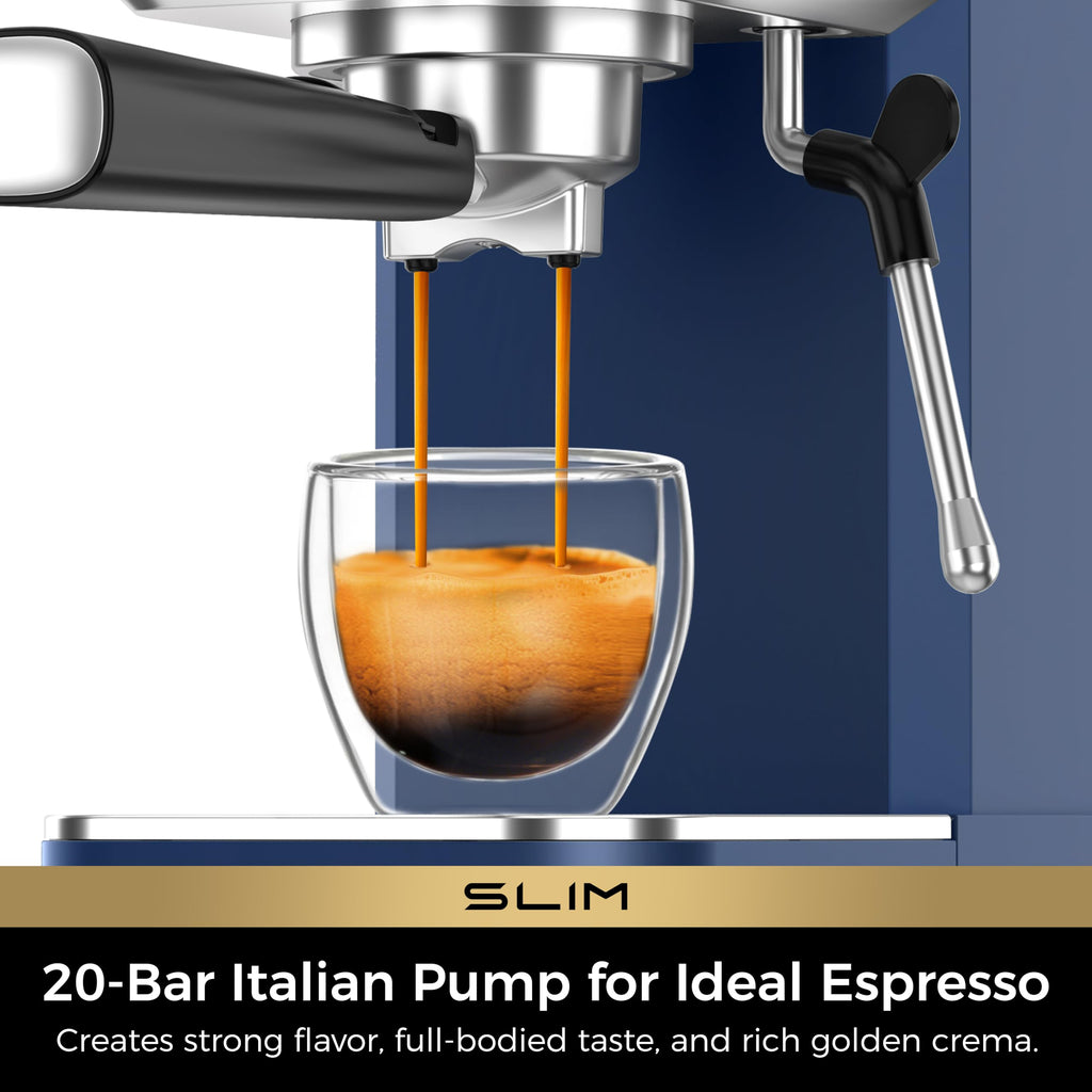 Dark Blue Espresso Machine with Conical Burr Coffee Grinder P1300