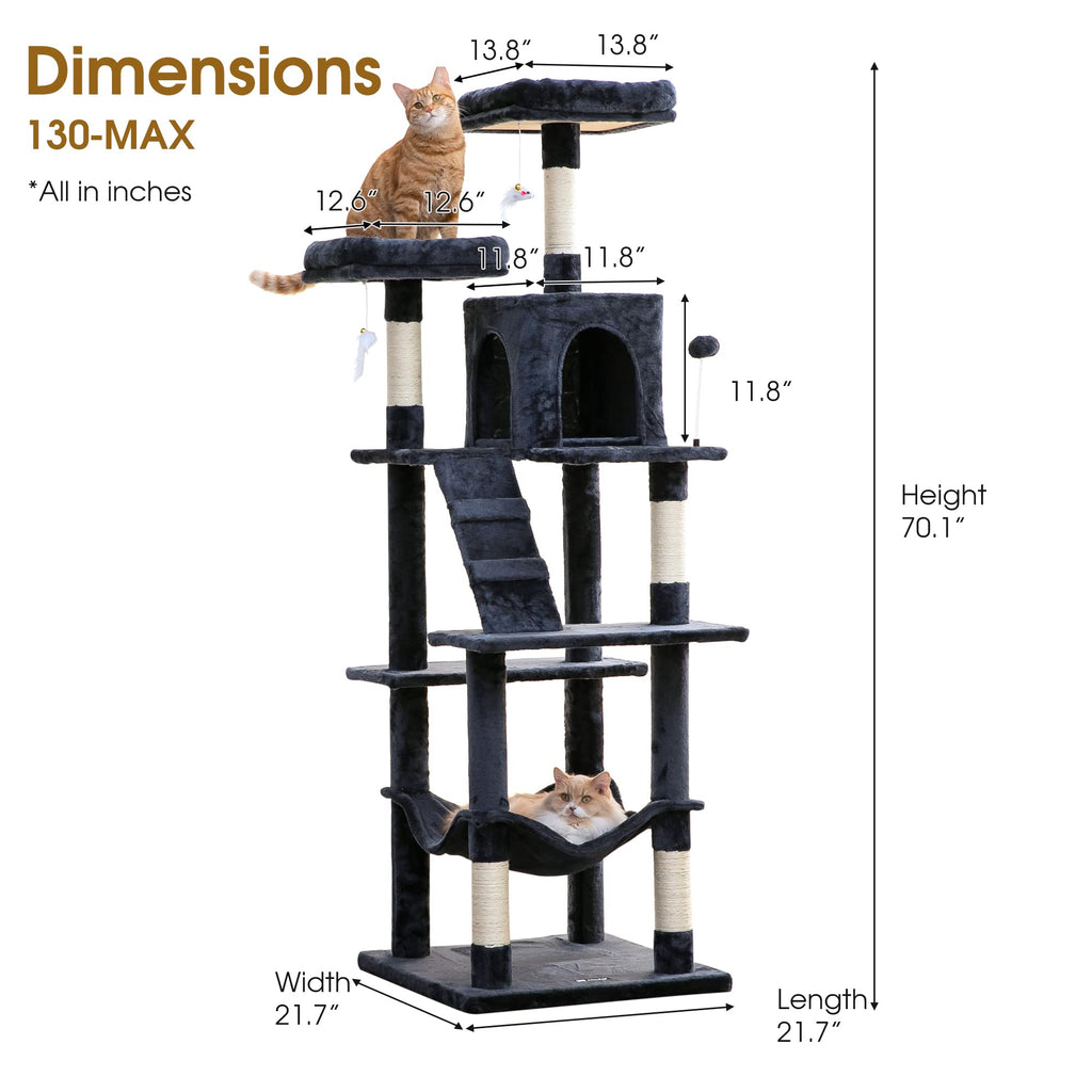 70.1-Inch Multi-Level Plush Cat Tree with Hammock R693115