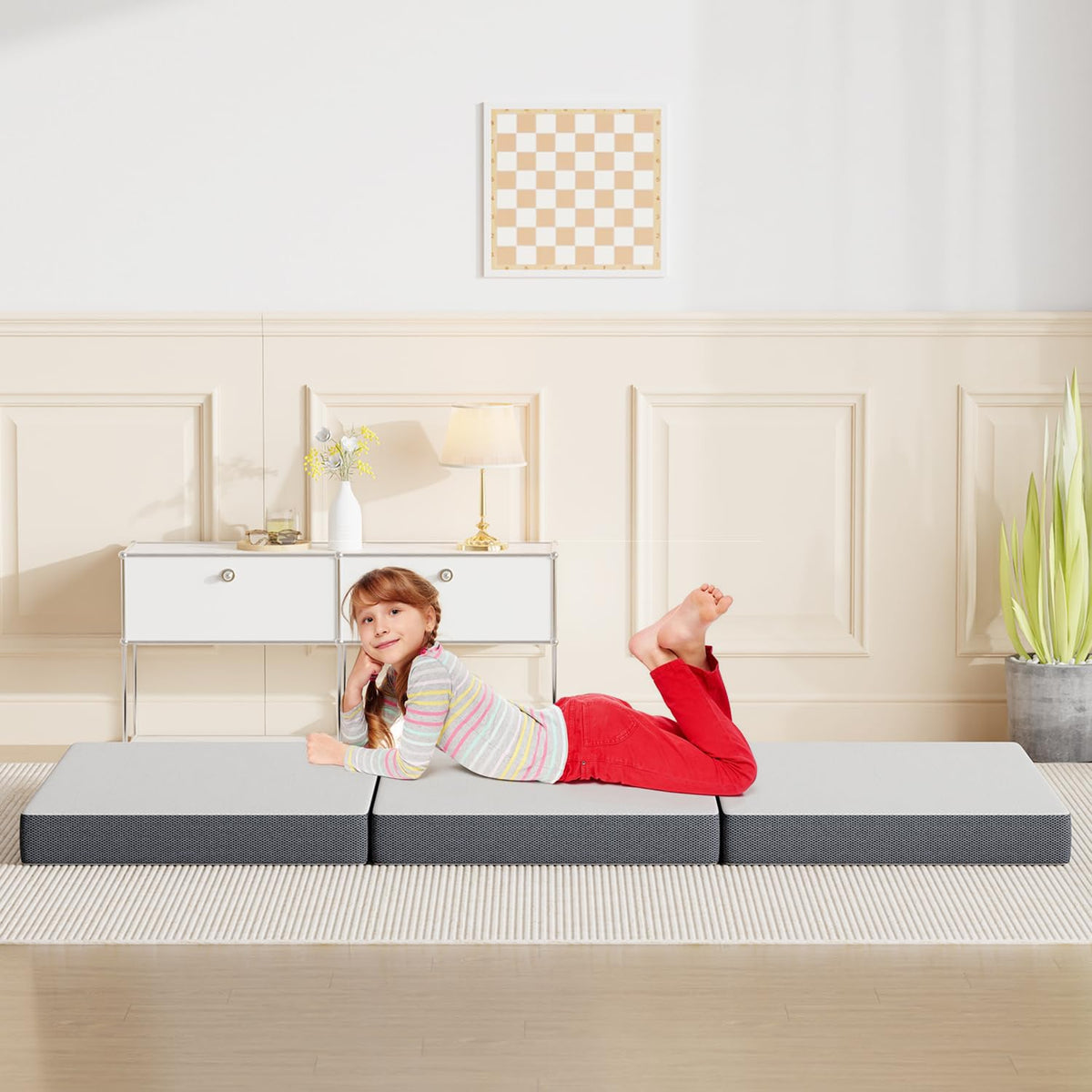 4 inch Tri Fold Memory Foam Mattress Topper with Washable Cover J587623