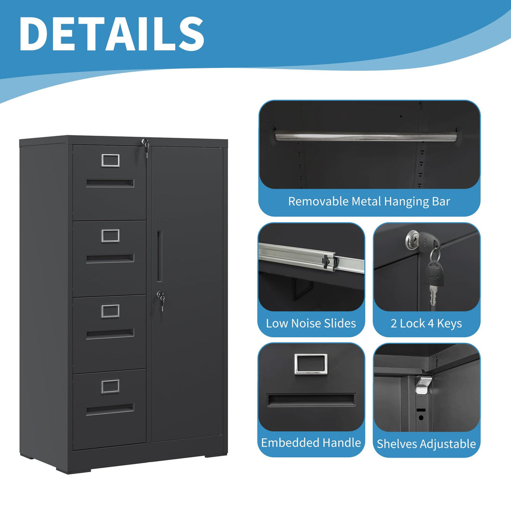 4 Drawer Metal File Cabinet with Lock E1326