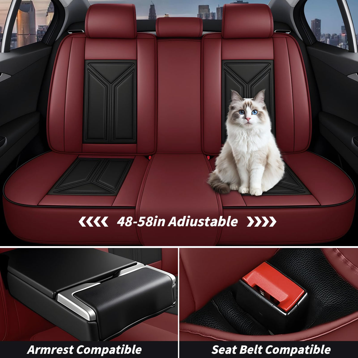 Black Red Nappa Leather 5 Seats Full Set Car Seat Covers G830