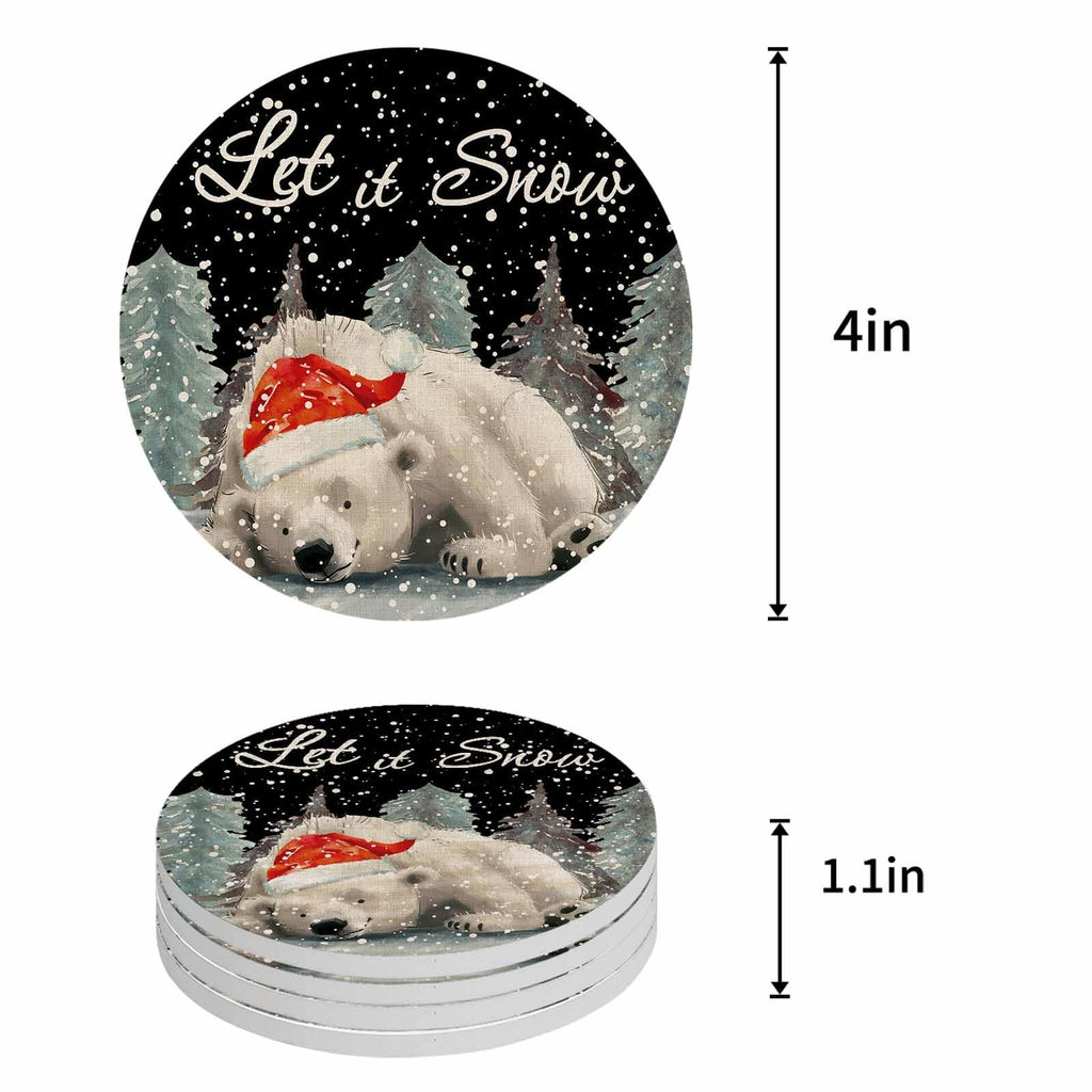 Set of 4 Absorbent Ceramic Stone Coasters with Holder Y9319