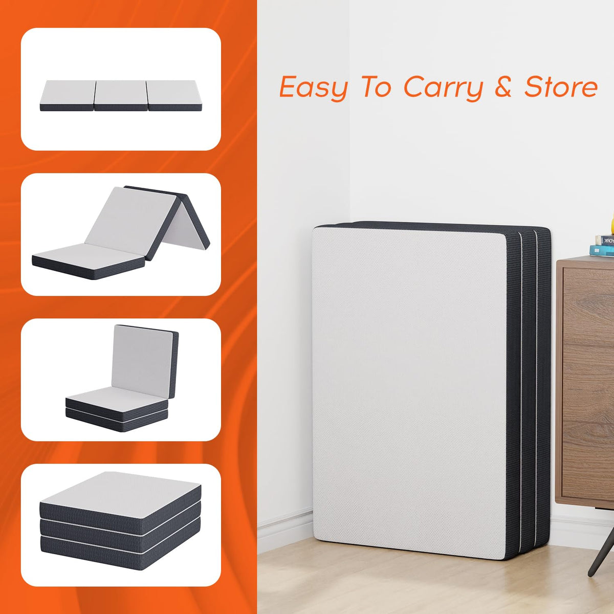 4 inch Tri Fold Memory Foam Mattress Topper with Washable Cover J587623