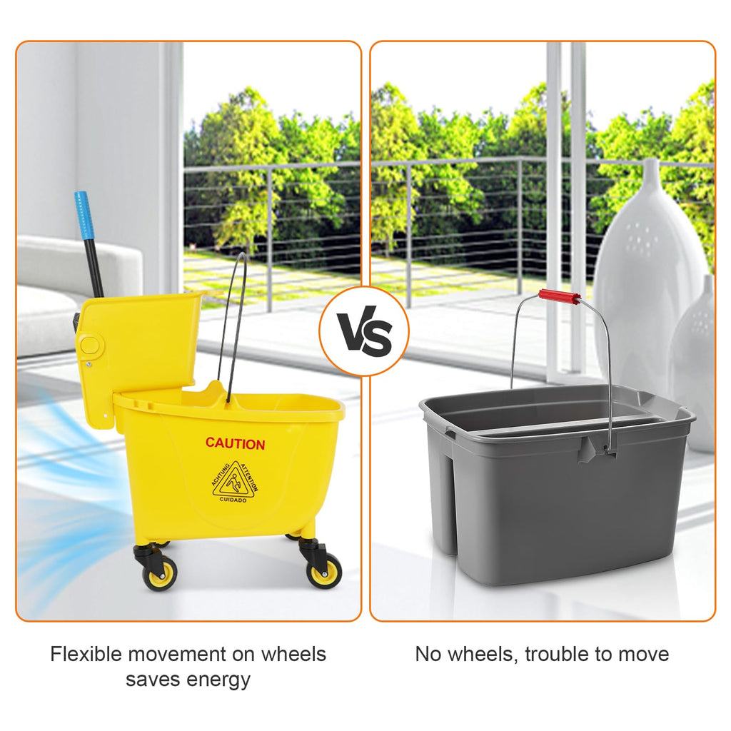 Commercial Mop Bucket with Wringer, 35 Quart Mop and Bucket Set F44148