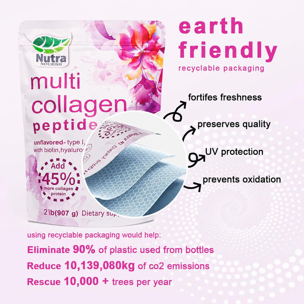 Multi Collagen Peptides Powder, 2LB Type I II III V X Unflavored U9988