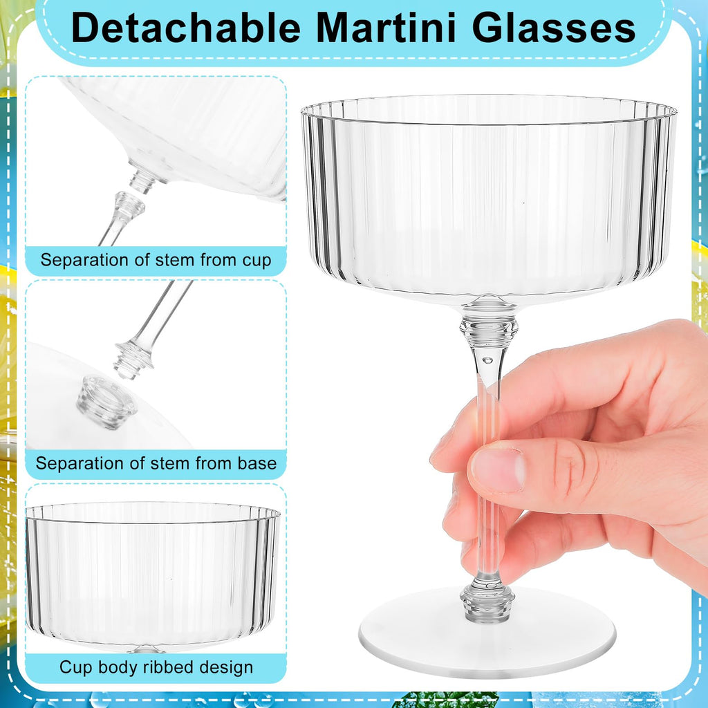 12 Pcs Ribbed Martini Glasses Transparent Plastic C772067