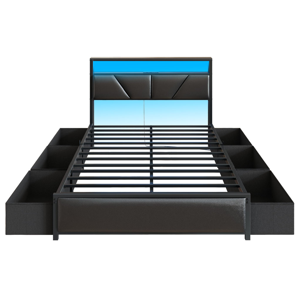 Full Size Bed Frame with Storage Headboard H708