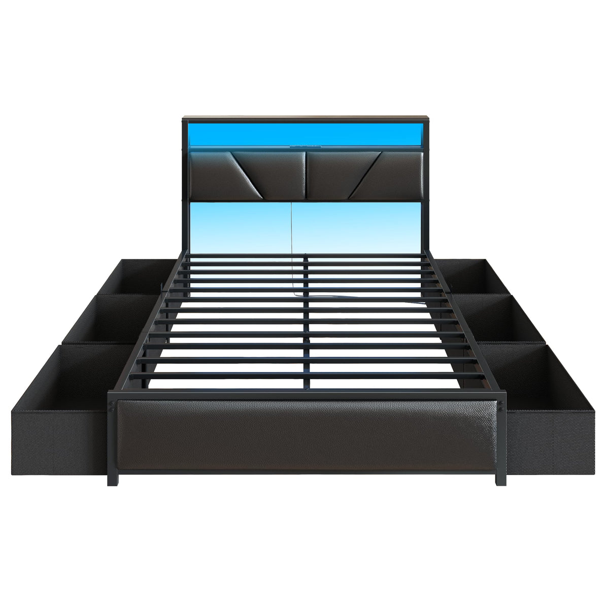 Full Size Bed Frame with Storage Headboard H708