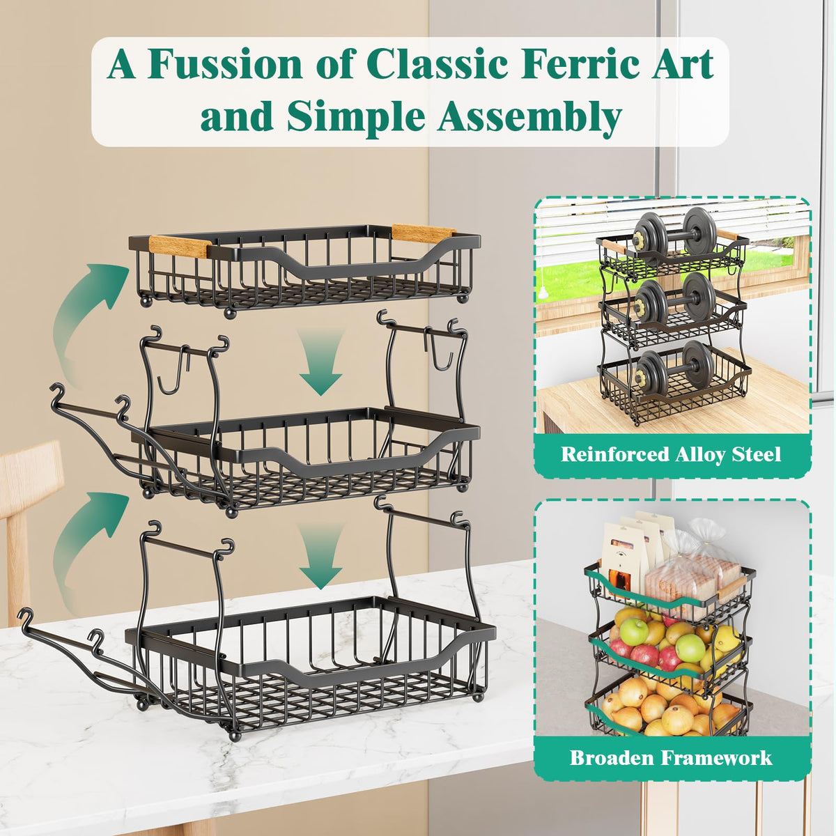 3 Tier Black Metal Wire Fruit Basket W4265
