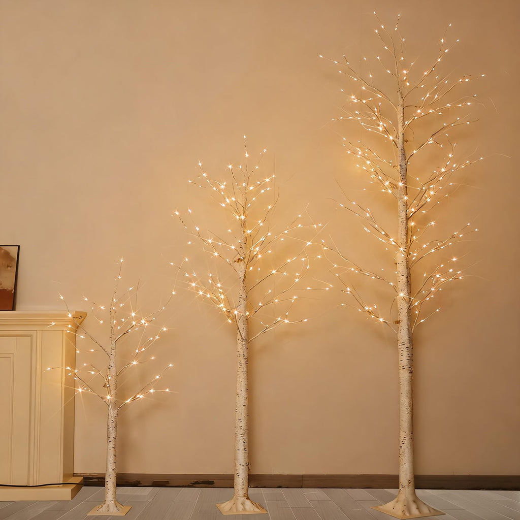 4FT 6FT 8FT Lighted Artificial Birch Tree Set of 3 G287