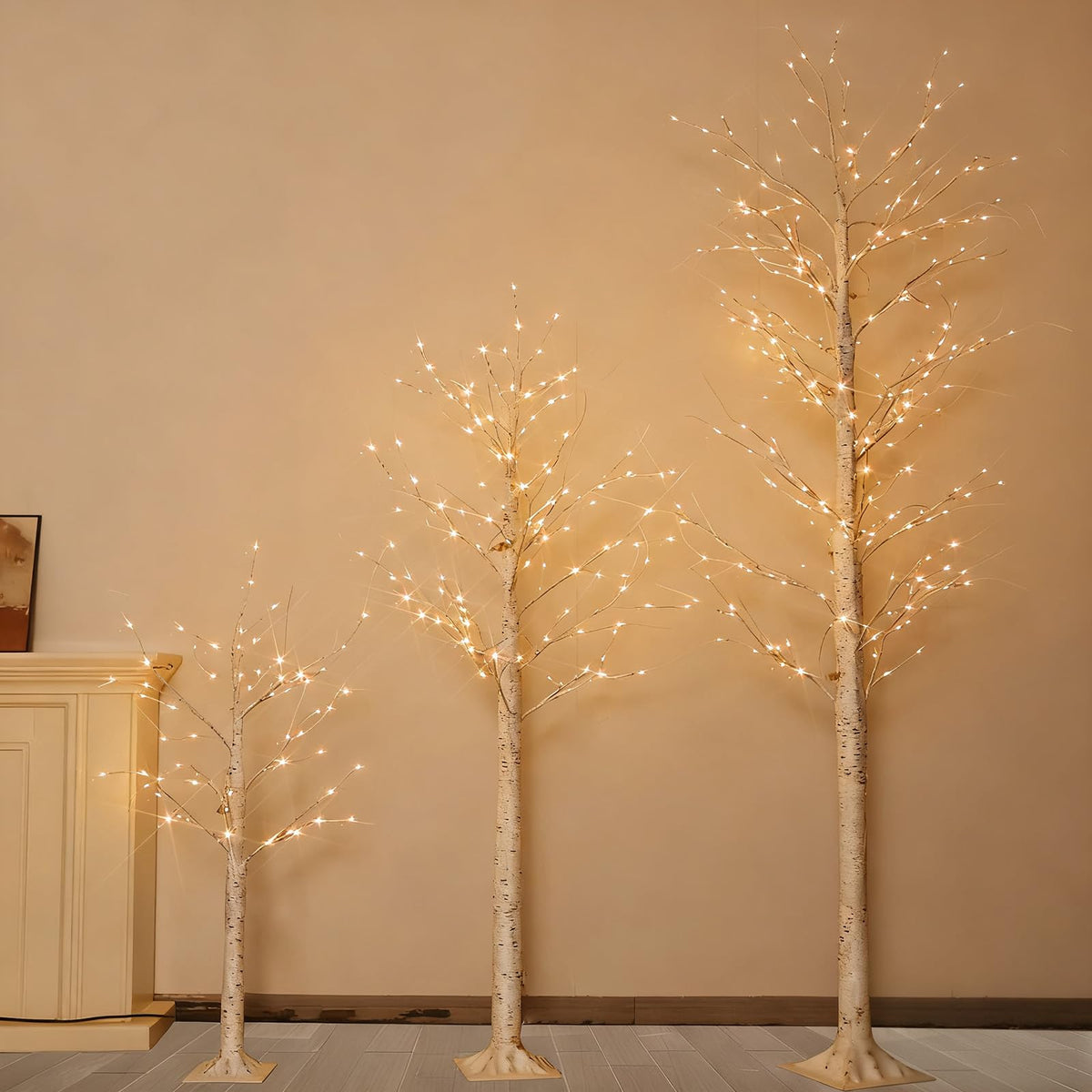 4FT 6FT 8FT Lighted Artificial Birch Tree Set of 3 G287