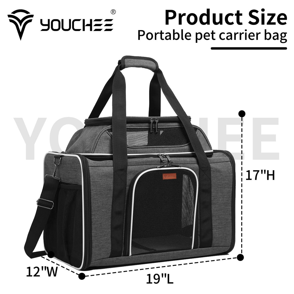 19" Large Soft-Sided Pet Carrier with Mesh, Grey Z1324