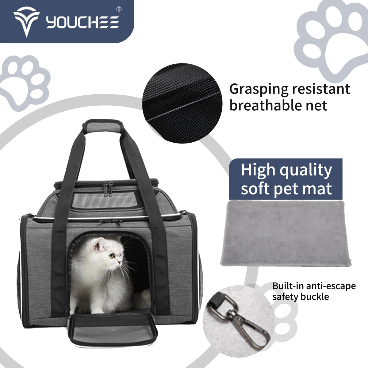 19" Large Soft-Sided Pet Carrier with Mesh, Grey Z1324