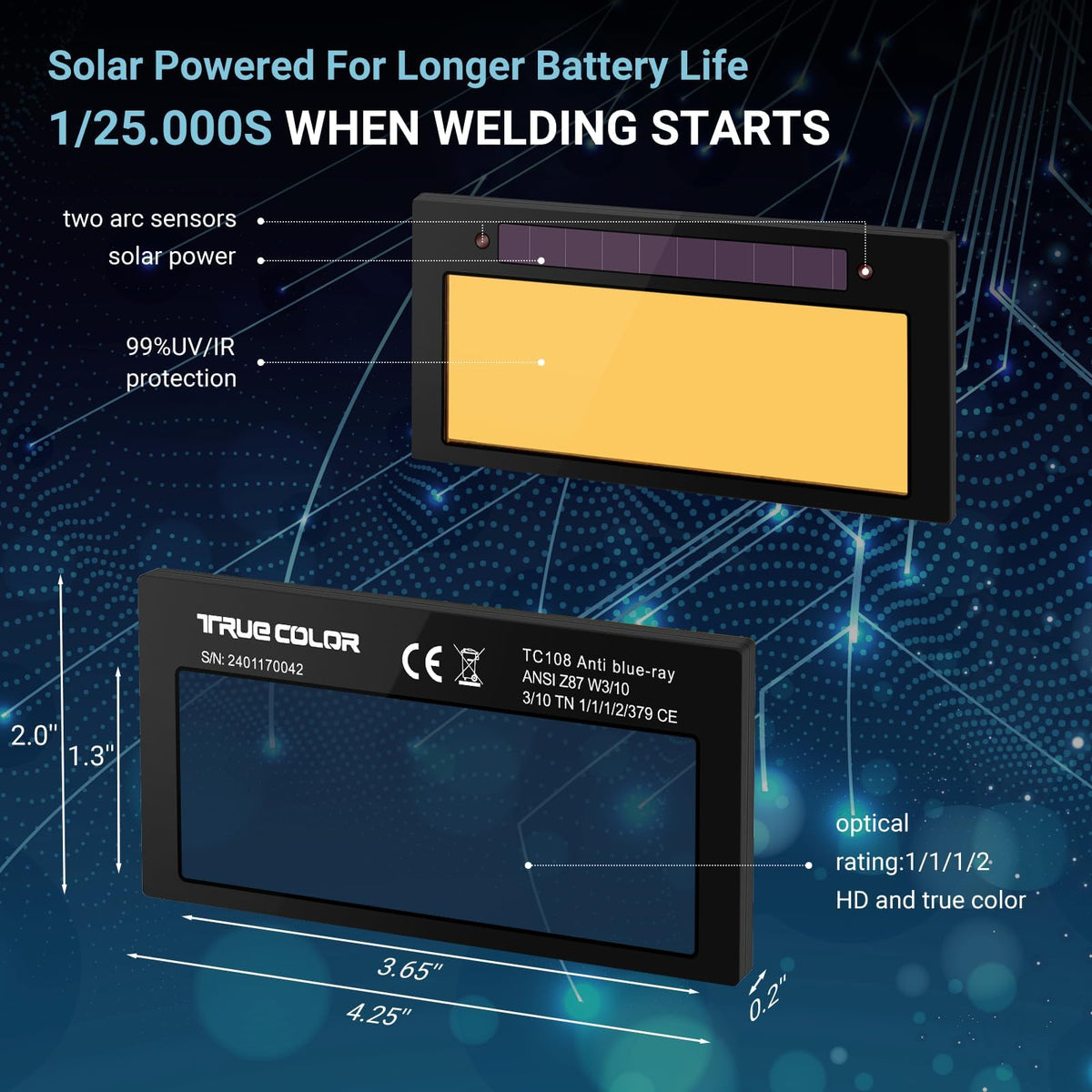 Auto Darkening Welding Lens 2x4 1/4 J697