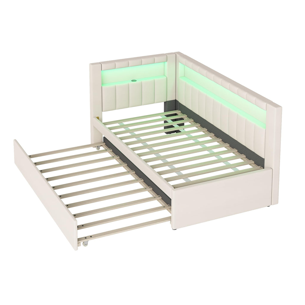 White Twin Size Upholstered Daybed with Trundle A430065