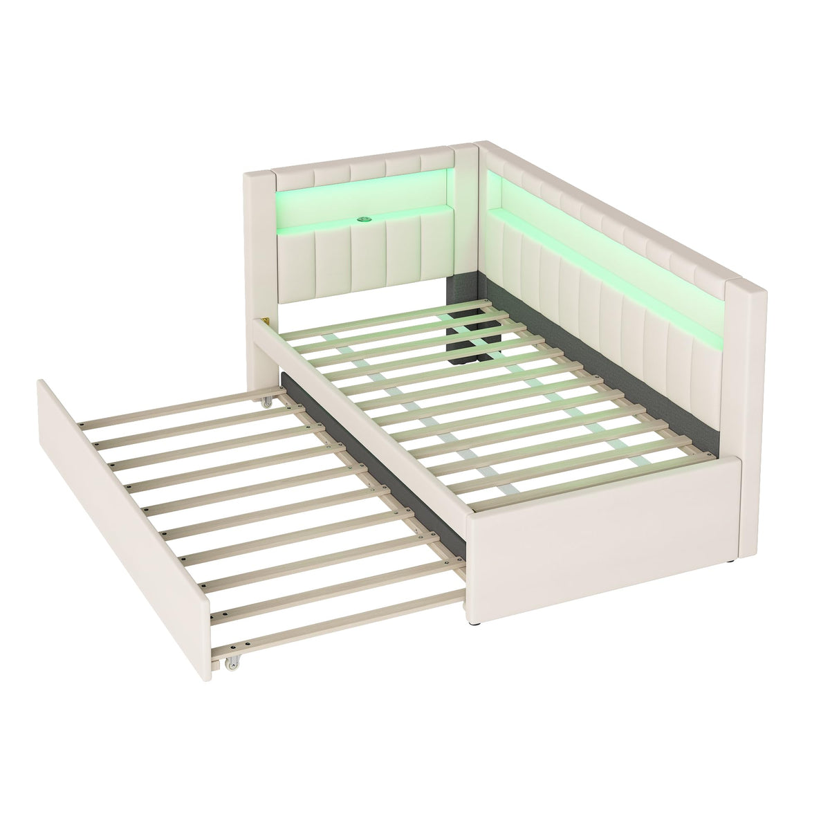 White Twin Size Upholstered Daybed with Trundle A430065