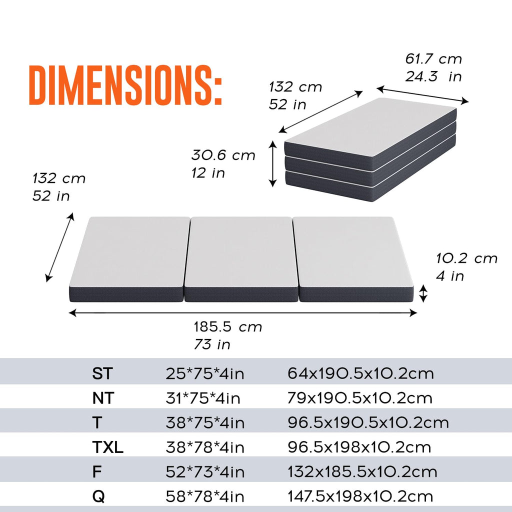 4 inch Tri Fold Memory Foam Mattress Topper with Washable Cover J587623