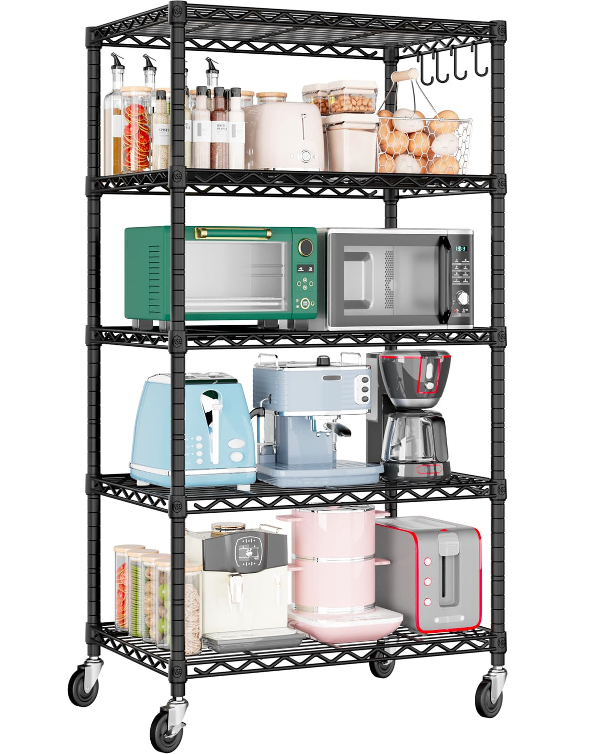 Wire Storage Rack with Wheels Metal Shelving E803197