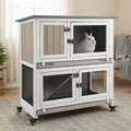 2-Story Wooden Rabbit Hutch with 4 Lockable Wheels O3610