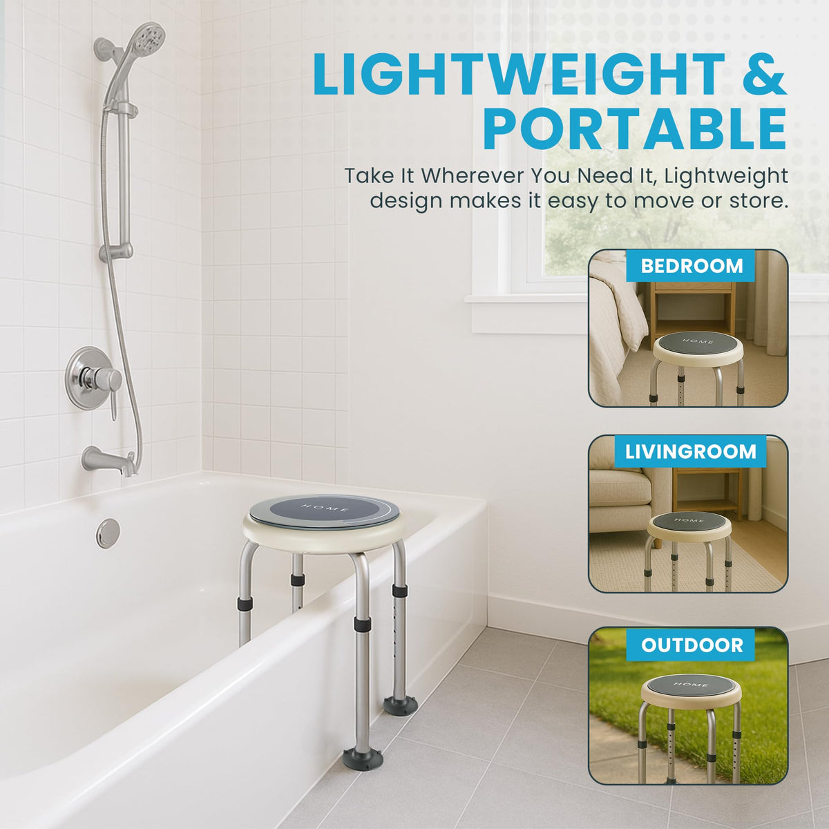Adjustable Swivel Shower Stool with Non-Slip Feet L3938