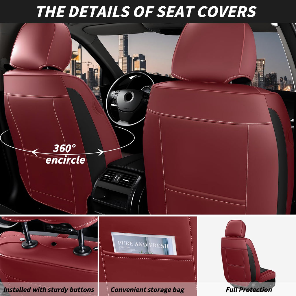 Black Red Nappa Leather 5 Seats Full Set Car Seat Covers G830