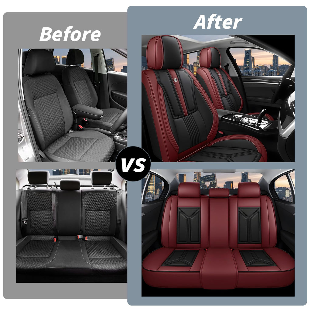 Black Red Nappa Leather 5 Seats Full Set Car Seat Covers G830