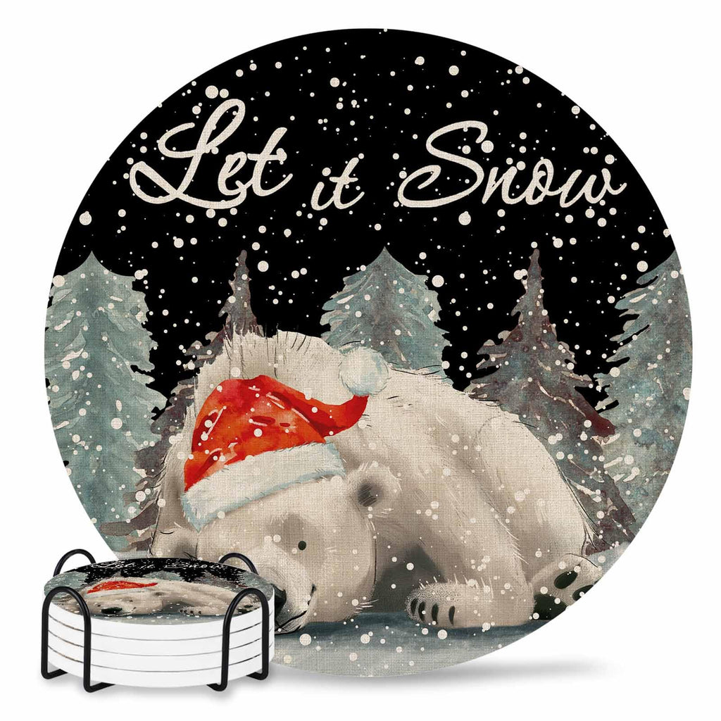 Set of 4 Absorbent Ceramic Stone Coasters with Holder Y9319