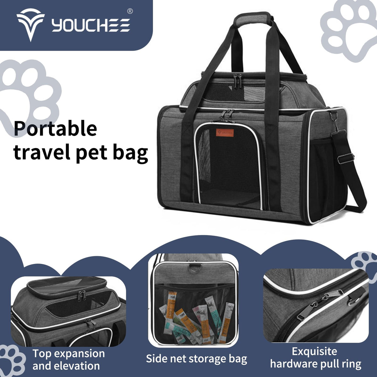 19" Large Soft-Sided Pet Carrier with Mesh, Grey Z1324