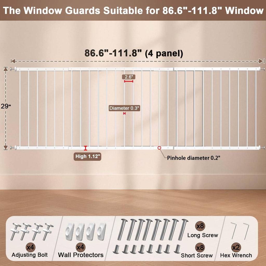 Adjustable White 4 Panel Window Guards Q5396