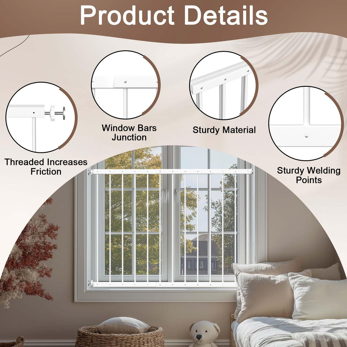 Adjustable White 4 Panel Window Guards Q5396