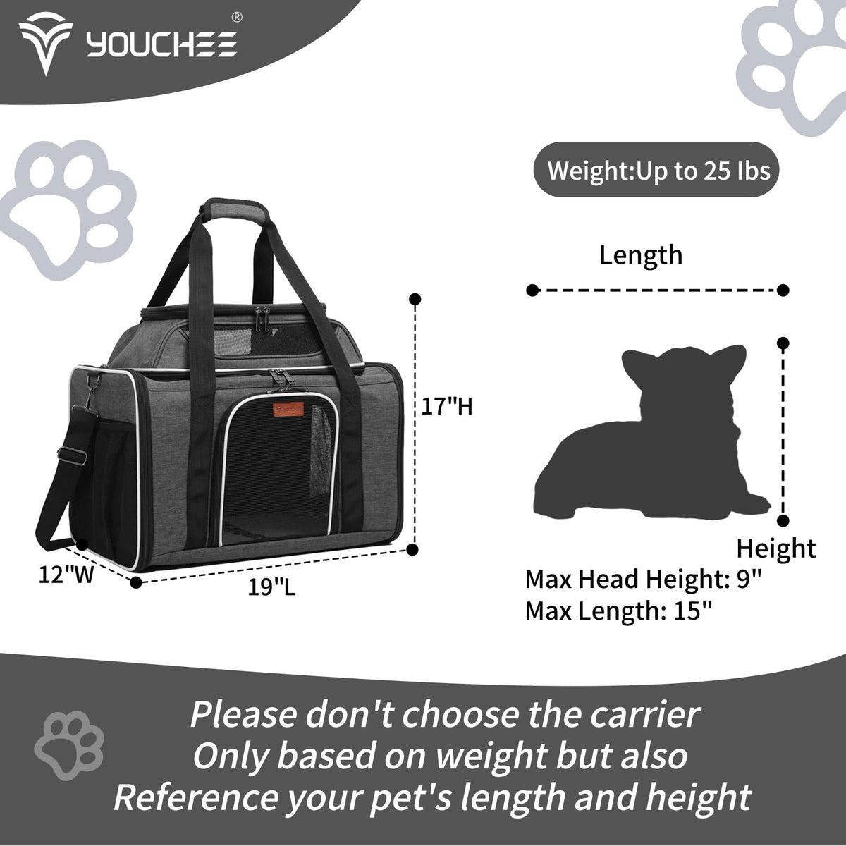 19" Large Soft-Sided Pet Carrier with Mesh, Grey Z1324
