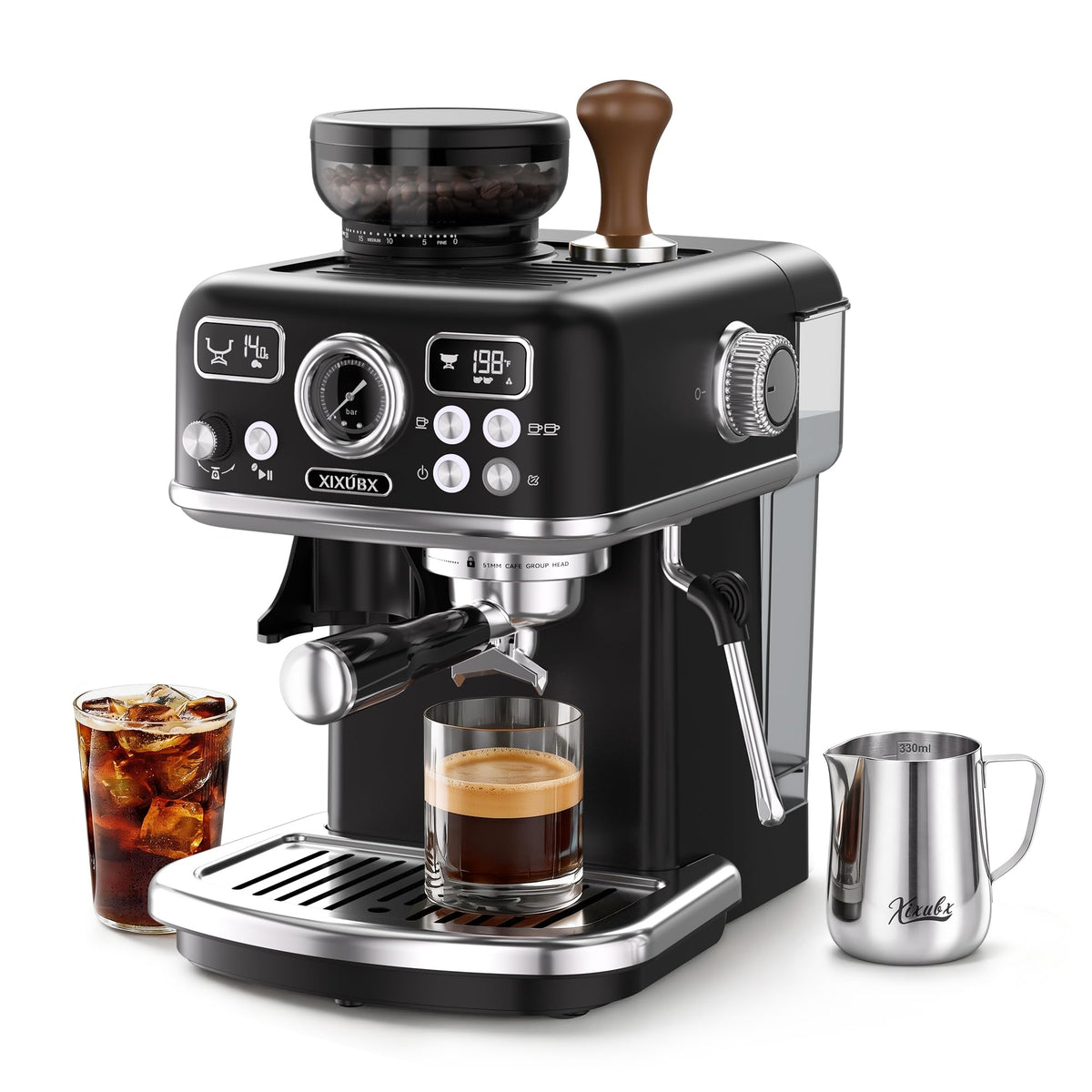 Espresso Machine with Grinder, PID & Programmable Settings, Black I3789