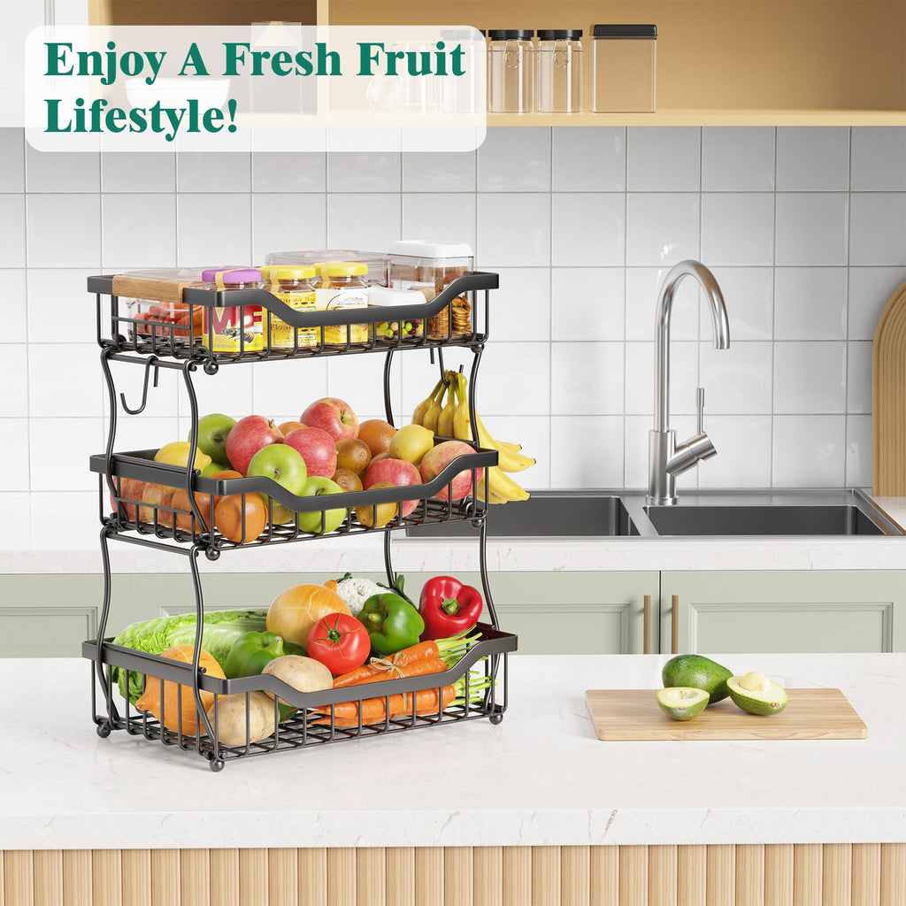 3 Tier Black Metal Wire Fruit Basket W4265