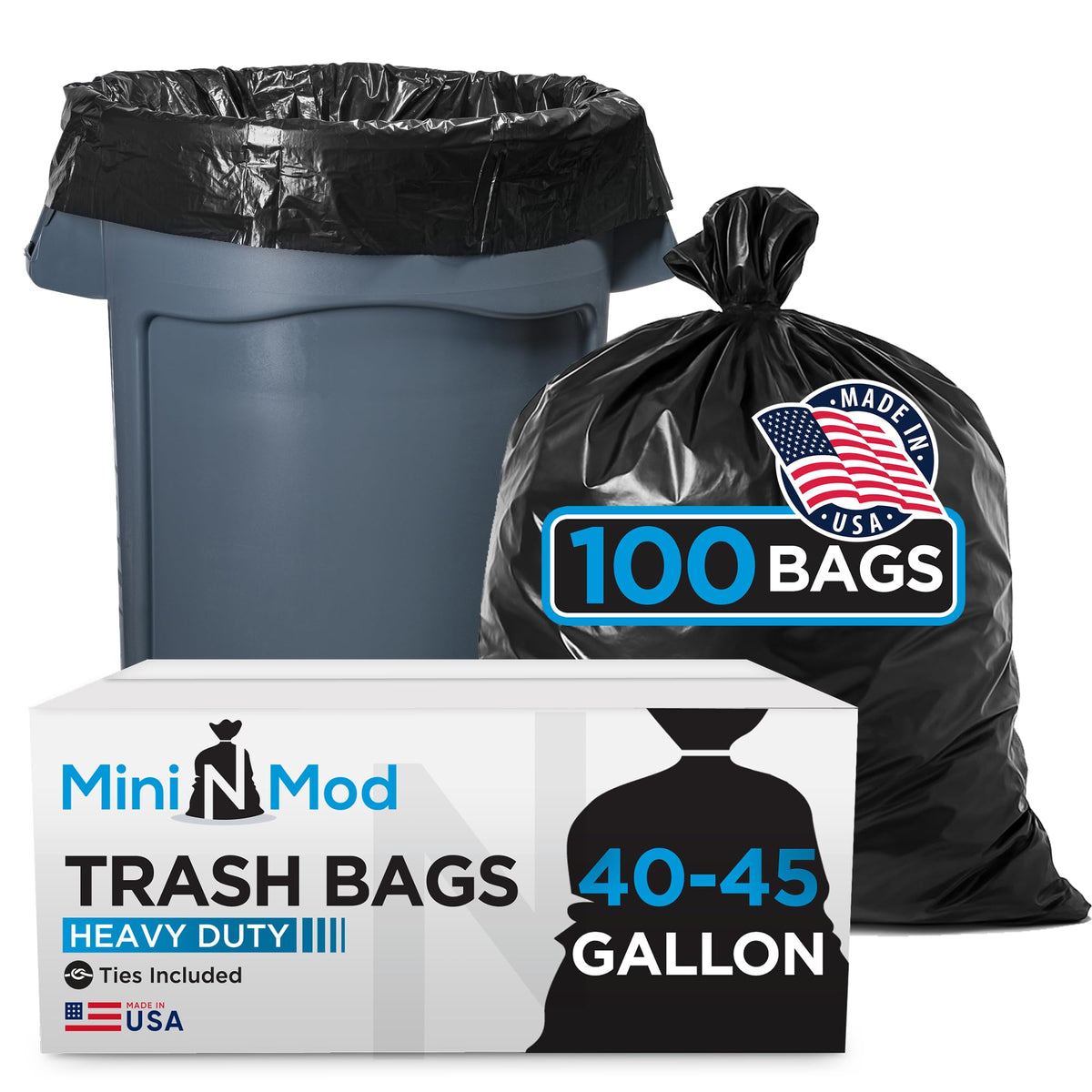 45 Gallon Heavy Duty Black Trash Bags 100 Count C1087