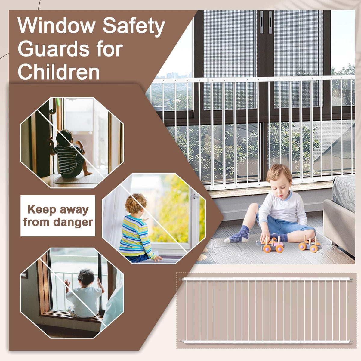 Adjustable White 4 Panel Window Guards Q5396