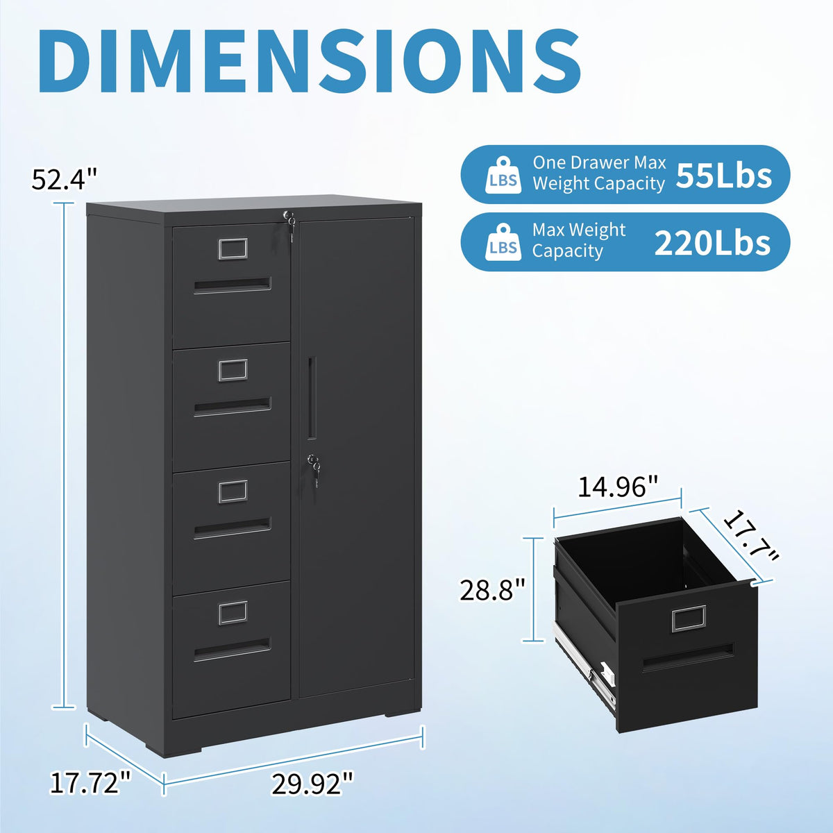 4 Drawer Metal File Cabinet with Lock E1326